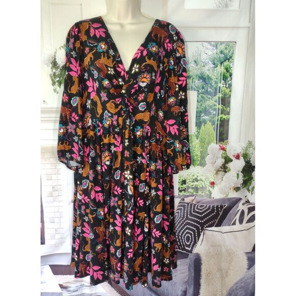Torrid Size 3 3X Dress Novelty Print Tropical Jungle Floral Cheetah Whimsical - Picture 1 of 8